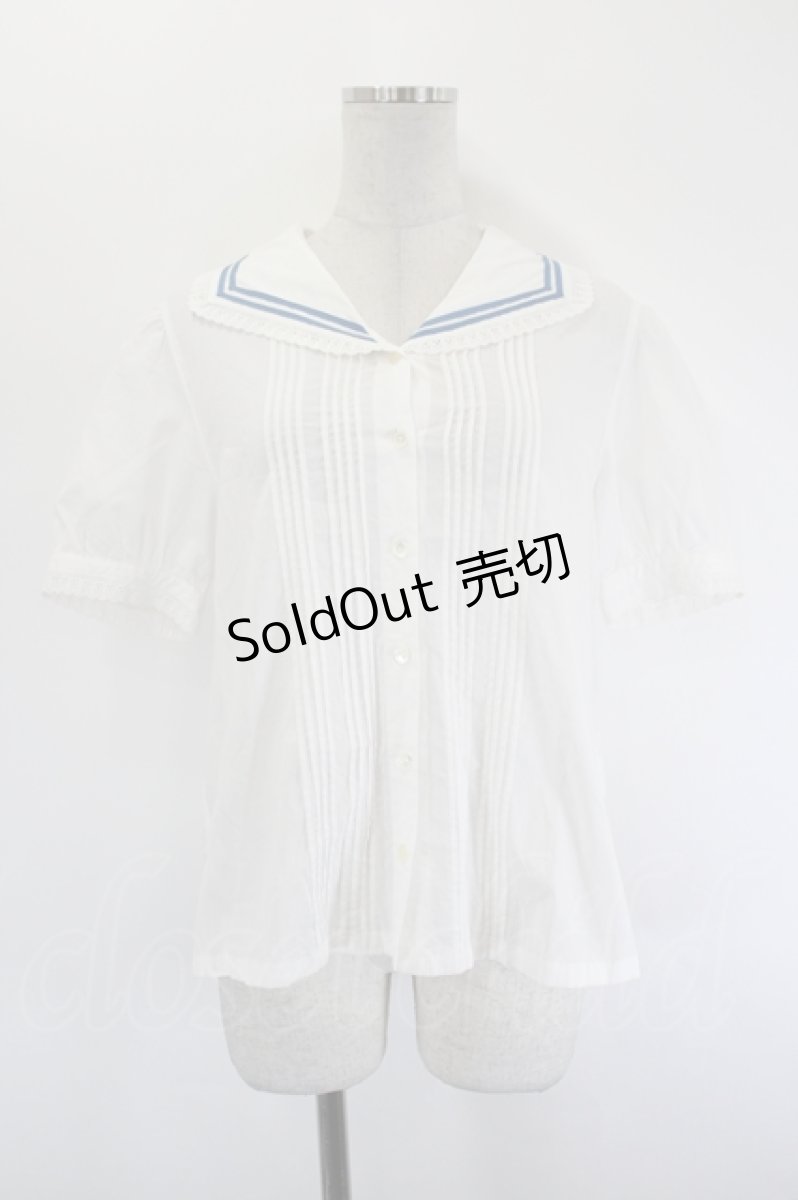 画像1: Jane Marple / 2ライン半袖ブラウス  白Ｘ青 I-26-09-06-001-JM-BL-SA-ZI (1)