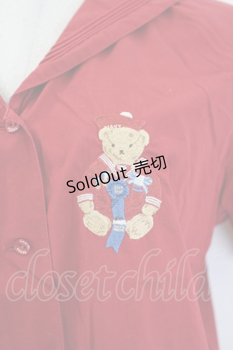 画像4: PINK HOUSE / クマ刺繍半袖セーラーシャツ  レッド I-26-09-06-026-LO-BL-SA-ZI (4)