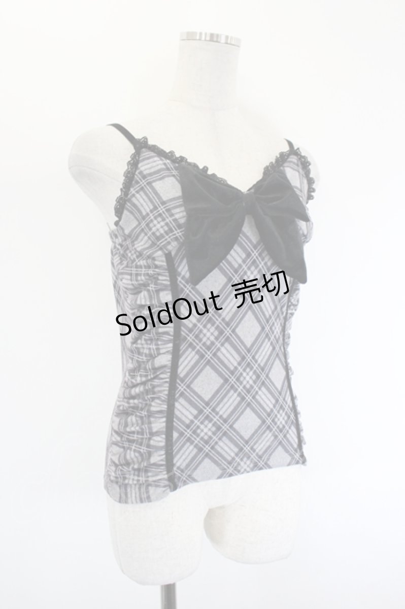 画像3: TRALALA / ベルベットリボンチェックキャミソール  グレーＸ黒チェック I-26-09-06-003-LO-TO-SA-ZI (3)