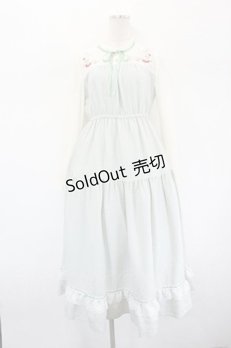 画像1: axes femme POETIQUE / ストロベリーガーデンワンピース  グリーンＸ白 I-26-09-06-065-AX-OP-SA-ZI (1)