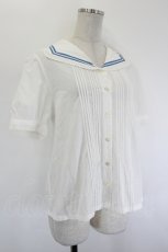 画像3: Jane Marple / 2ライン半袖ブラウス  白Ｘ青 I-26-09-06-001-JM-BL-SA-ZI (3)