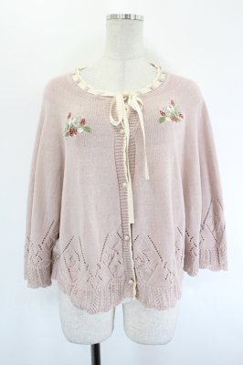 Preview of ストロベリー刺繍ニットケープ  ピンク