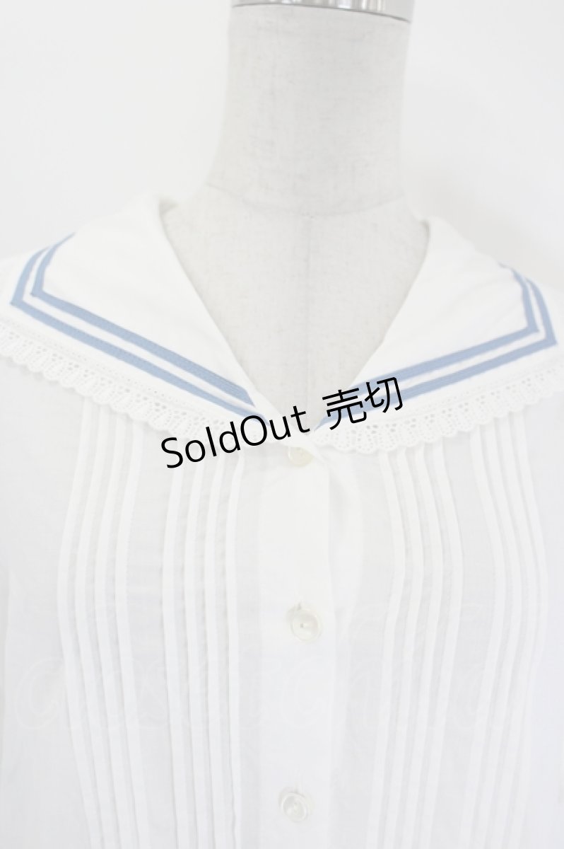 画像4: Jane Marple / 2ライン半袖ブラウス  白Ｘ青 I-26-09-06-001-JM-BL-SA-ZI (4)