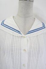 画像4: Jane Marple / 2ライン半袖ブラウス  白Ｘ青 I-26-09-06-001-JM-BL-SA-ZI (4)