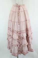 画像1: PINK HOUSE / ギンガムチェックパッチワークフリルスカート  ピンクＸ白チェック I-26-09-06-103-LO-SK-SA-ZI (1)