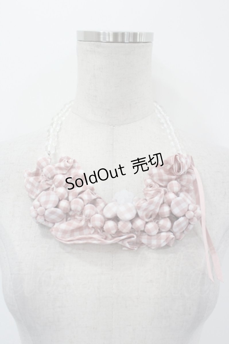 画像1: PINK HOUSE / natsumi osawa×PINK HOUSE gingham check shibori flower necklace  ピンクＸ白 I-26-09-06-113-LO-AC-SA-ZI (1)