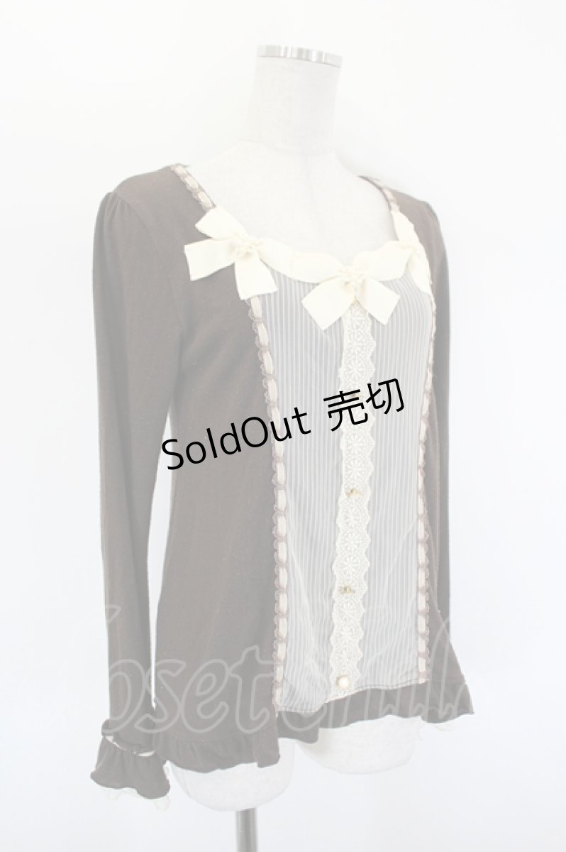 画像3: axes femme / 3つリボンブラウス風プルオーバー  ブラウンＸアイボリー I-26-09-06-015-AX-TO-SA-ZI (3)