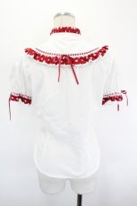 画像2: BABY,THE STARS SHINE BRIGHT / Milky Dot 立ち襟半袖ブラウス  オフ白×エンジ I-26-09-08-001-BA-BL-TE-ZI (2)
