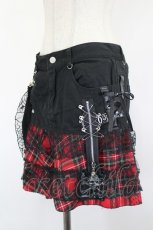 画像2: MAD / チェック&蜘蛛の巣レース切替スカート M 黒Ｘ赤チェック I-26-09-08-083-PU-SK-SA-ZI (2)