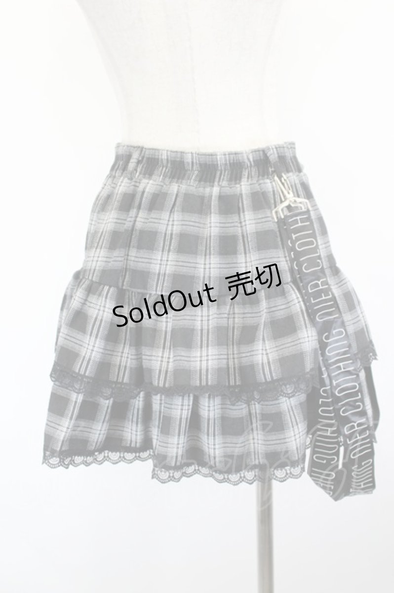 画像3: NieR Clothing / チェック2段フリルスカート  黒Ｘ白チェック I-26-09-08-087-PU-SK-SA-ZI (3)