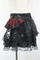 画像1: MAD / 蜘蛛の巣レースフリルスカート L 黒Ｘ赤 I-26-09-08-089-PU-SK-SA-ZI (1)