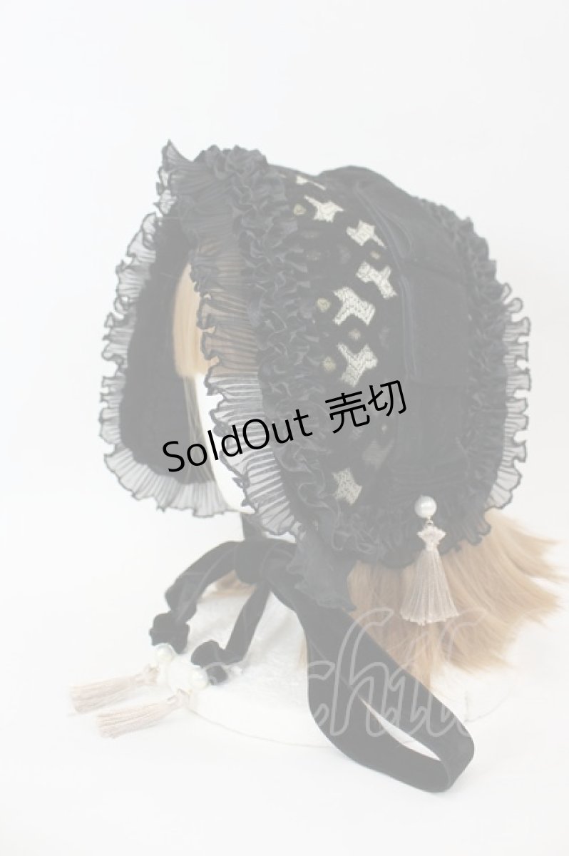 画像2: LOLITAその他 / タッセル付きベロアリボンヘッドドレス  黒 I-26-09-08-115-LO-ZA-TE-ZI (2)