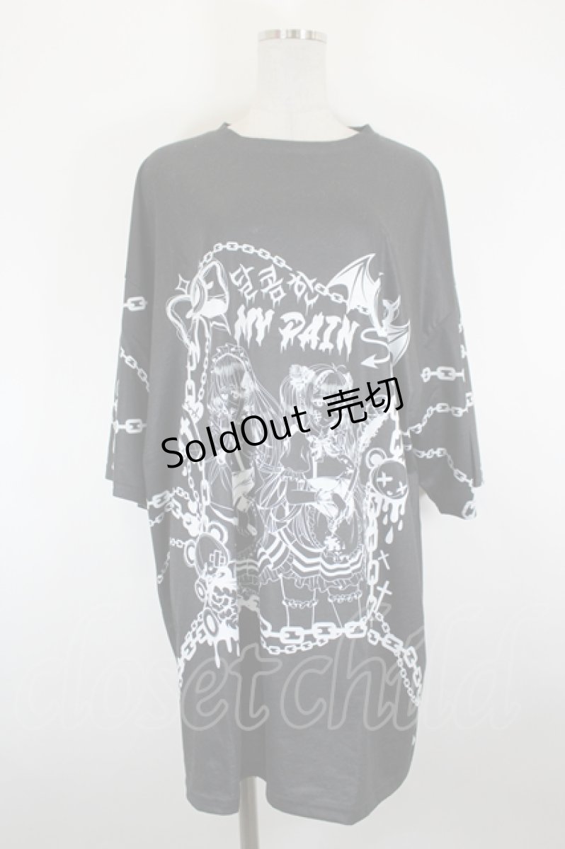 画像1: ACDC RAG / SUNCITYDOLLコラボ Sweet MY PAIN ヒュージTシャツ  黒Ｘ白 I-26-09-11-035-PU-TS-SA-ZI (1)