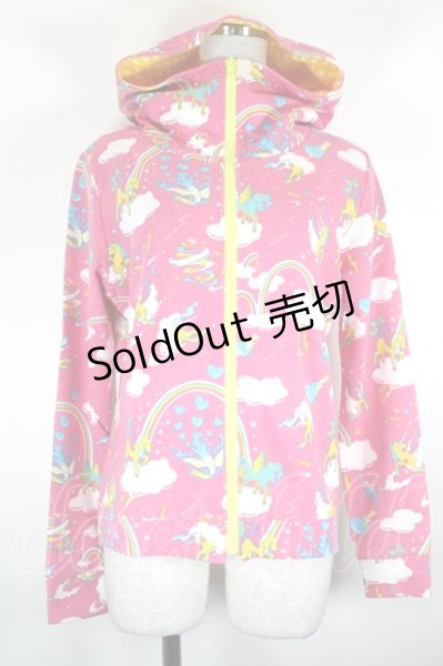 6％DOKIDOKI / ユニコーン総柄パーカー ピンクx白x黄色x青 I-26-09