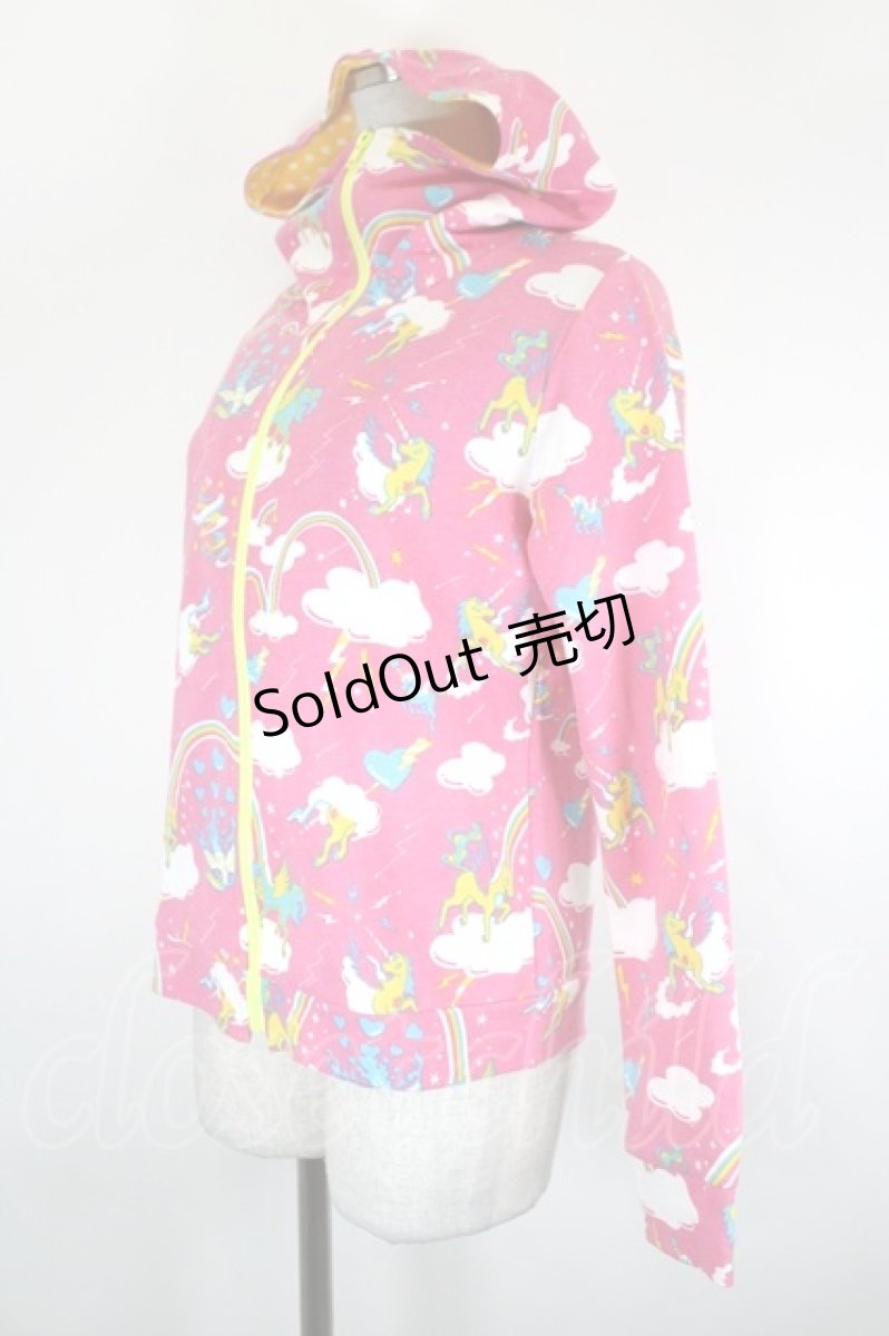 画像2: 6％DOKIDOKI / ユニコーン総柄パーカー  ピンクｘ白ｘ黄色ｘ青 I-26-09-11-051-LO-TO-SA-ZI (2)