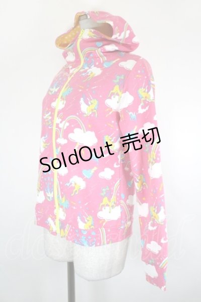 6％DOKIDOKI / ユニコーン総柄パーカー ピンクx白x黄色x青 I-26-09