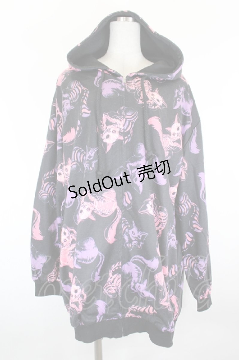画像1: Drug Honey / スケルトンチェシャ猫総柄パーカー  黒Ｘ紫Ｘピンク I-26-09-11-052-PU-TO-SA-ZI (1)