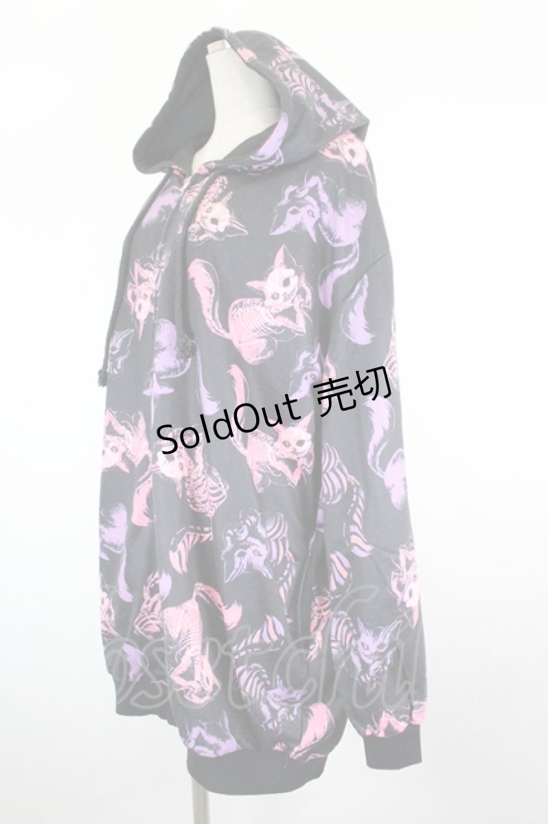 画像2: Drug Honey / スケルトンチェシャ猫総柄パーカー  黒Ｘ紫Ｘピンク I-26-09-11-052-PU-TO-SA-ZI (2)