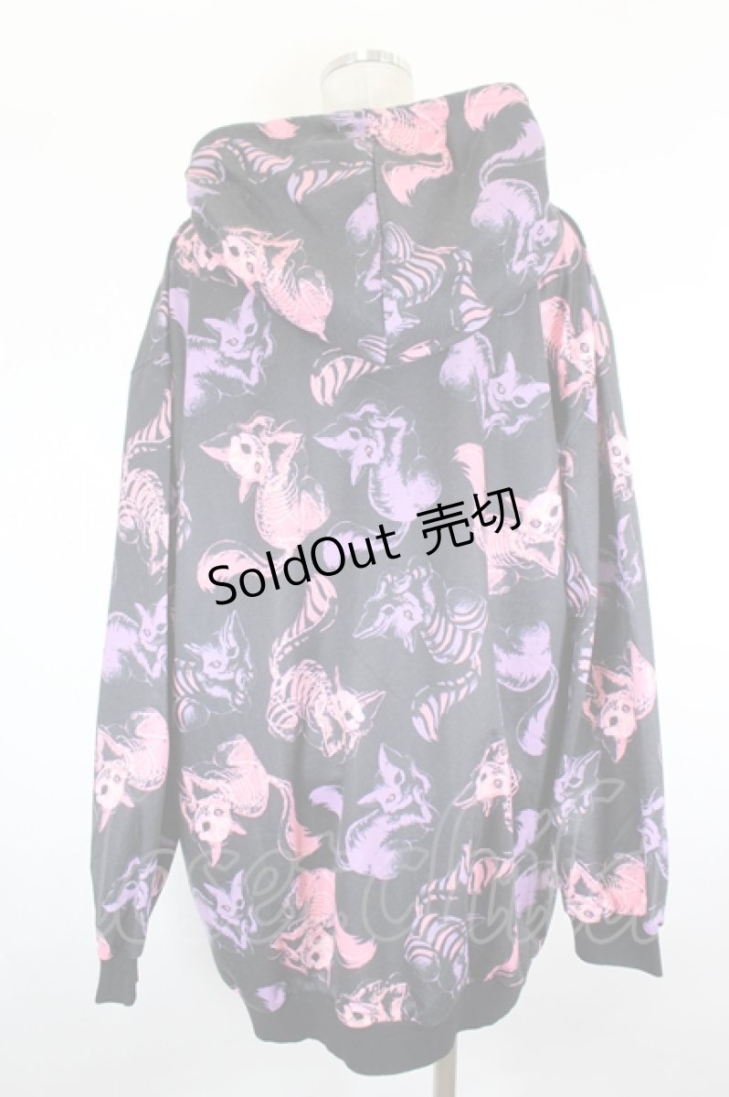 画像3: Drug Honey / スケルトンチェシャ猫総柄パーカー  黒Ｘ紫Ｘピンク I-26-09-11-052-PU-TO-SA-ZI (3)