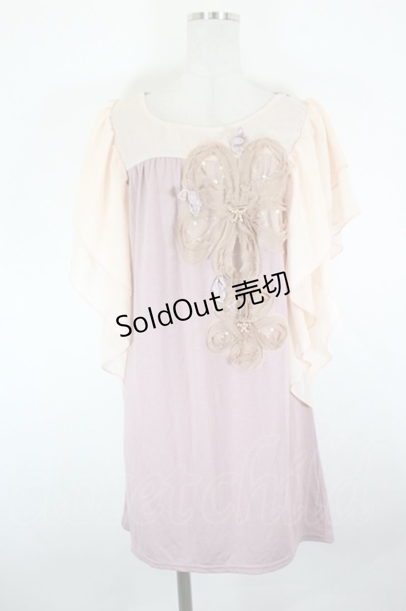 画像1: axes femme / シフォンフラワーモチーフ半袖トップス  ピンクＸラベンダー I-26-09-11-015-AX-TO-SA-ZI (1)