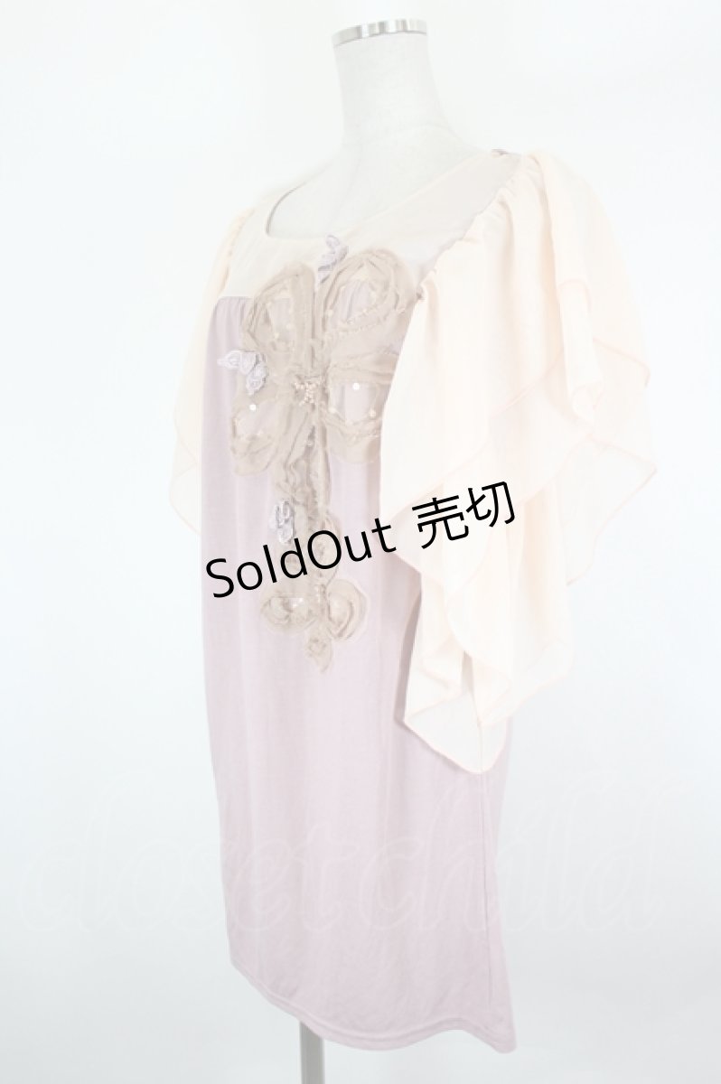画像2: axes femme / シフォンフラワーモチーフ半袖トップス  ピンクＸラベンダー I-26-09-11-015-AX-TO-SA-ZI (2)