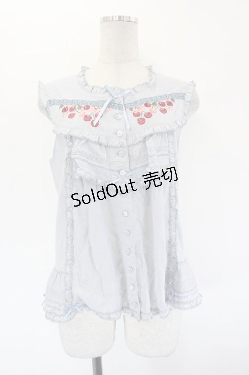 画像1: PINK HOUSE / チェリー刺繍使いローンブラウス  サックスＸ赤 I-26-09-15-035-LO-BL-SA-ZI (1)