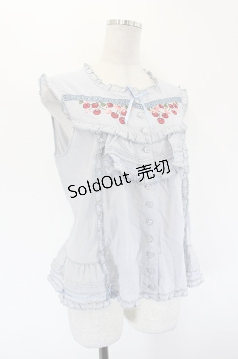 画像3: PINK HOUSE / チェリー刺繍使いローンブラウス  サックスＸ赤 I-26-09-15-035-LO-BL-SA-ZI (3)