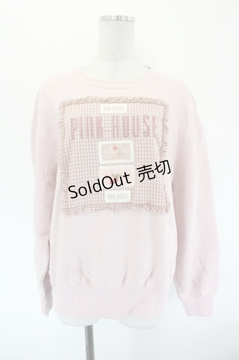 画像1: PINK HOUSE / アンティークギンガムゼッケン付きトレーナー  ピンク I-26-09-15-048-LO-TO-SA-ZI (1)