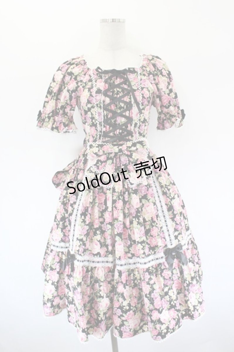 画像1: metamorphose / はしごレースリボン花柄半袖ワンピース 1 黒 I-26-09-15-068-ME-OP-TE-ZI (1)