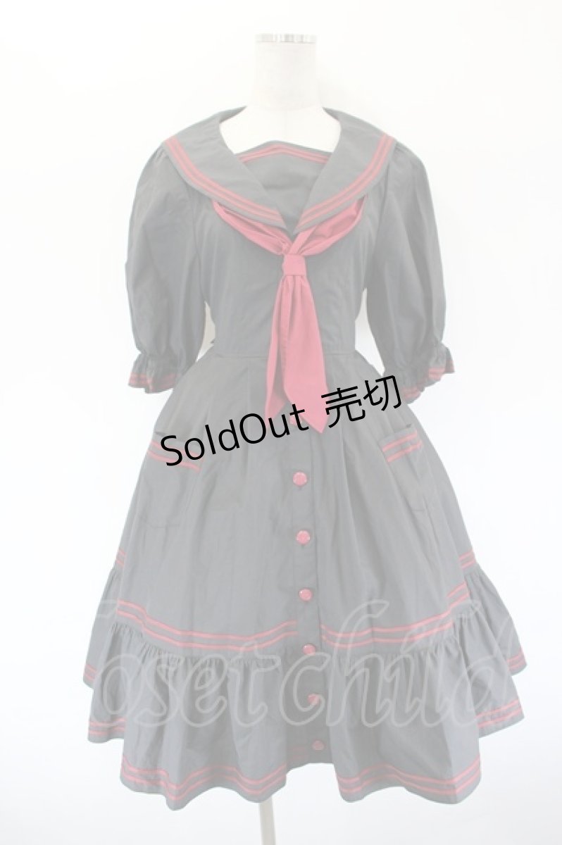 画像1: metamorphose / 刺繍入りセーラーワンピース 1 黒×えんじ I-26-09-15-074-ME-OP-TE-ZI (1)