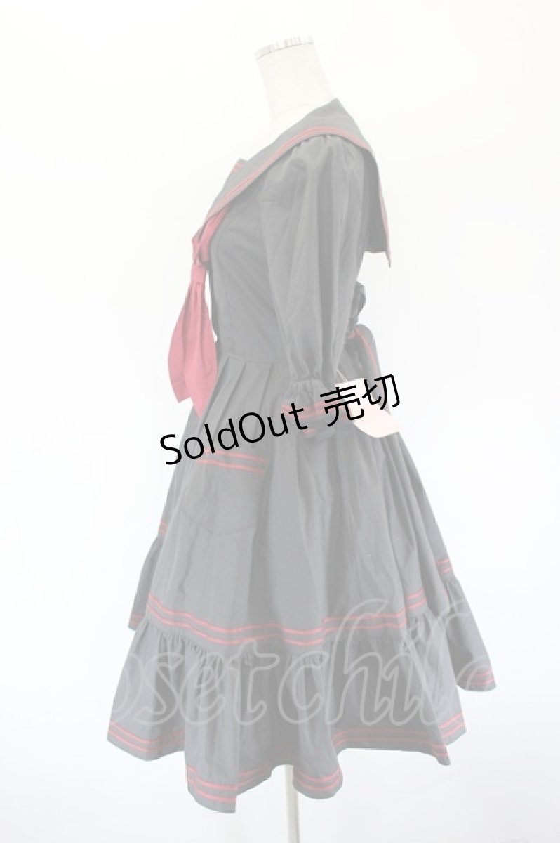 画像2: metamorphose / 刺繍入りセーラーワンピース 1 黒×えんじ I-26-09-15-074-ME-OP-TE-ZI (2)