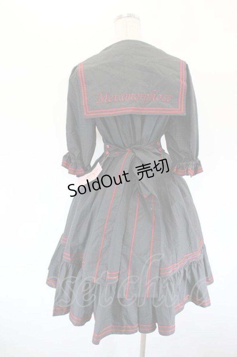 画像3: metamorphose / 刺繍入りセーラーワンピース 1 黒×えんじ I-26-09-15-074-ME-OP-TE-ZI (3)