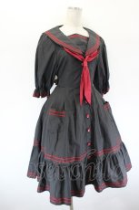 画像4: metamorphose / 刺繍入りセーラーワンピース 1 黒×えんじ I-26-09-15-074-ME-OP-TE-ZI (4)