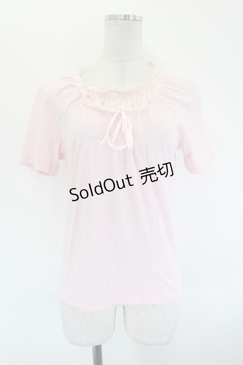 画像1: LOLITAその他(お買取対象外) / 胸元レース切替半袖カットソー M ピンク I-26-09-15-010-LO-TO-TE-ZI (1)