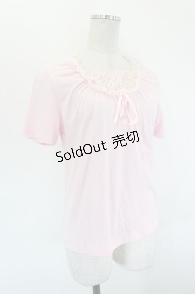 画像3: LOLITAその他(お買取対象外) / 胸元レース切替半袖カットソー M ピンク I-26-09-15-010-LO-TO-TE-ZI (3)