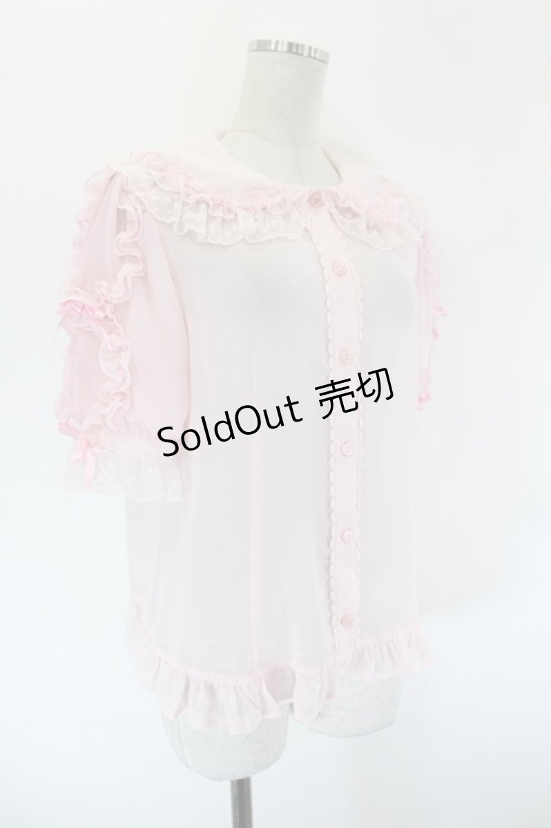 画像3: Angelic Pretty / 襟ロゴ刺繍袖フリルブラウス  ピンク I-26-09-16-002-AP-BL-TE-ZI (3)