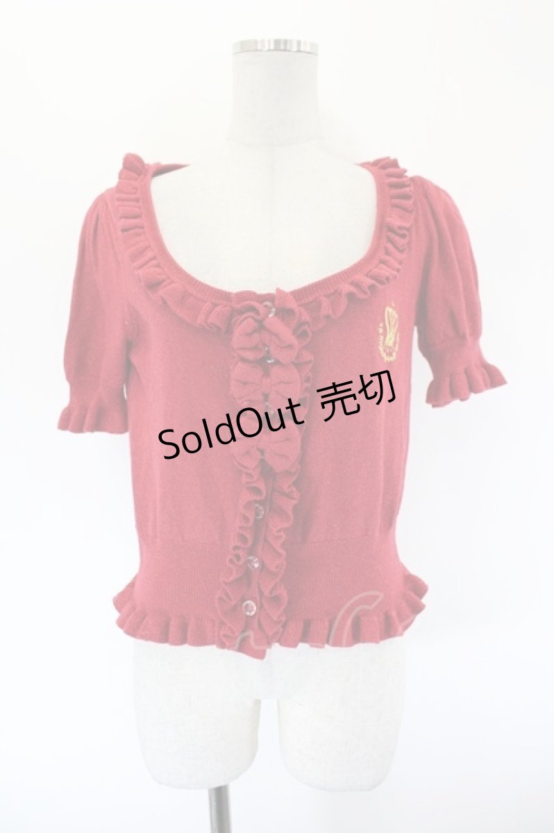 画像1: metamorphose / クラウン刺繍ラメ半袖ニットカーディガン  赤ラメ I-26-09-16-018-ME-TO-SA-ZI (1)