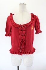 画像1: metamorphose / クラウン刺繍ラメ半袖ニットカーディガン  赤ラメ I-26-09-16-018-ME-TO-SA-ZI (1)