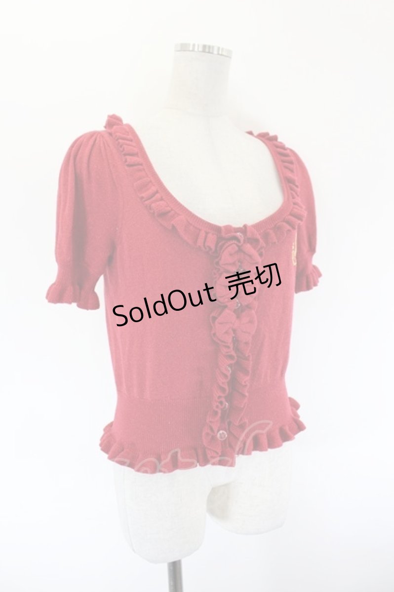 画像3: metamorphose / クラウン刺繍ラメ半袖ニットカーディガン  赤ラメ I-26-09-16-018-ME-TO-SA-ZI (3)