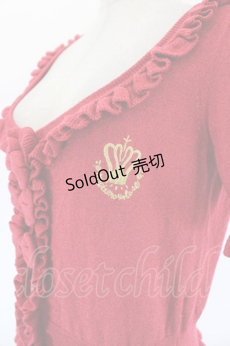 画像4: metamorphose / クラウン刺繍ラメ半袖ニットカーディガン  赤ラメ I-26-09-16-018-ME-TO-SA-ZI (4)