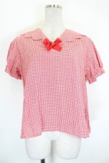 画像1: Nile Perch / いちごリボンギンガムセーラーブラウス  赤×白 I-26-09-17-008-LO-BL-TE-ZI (1)