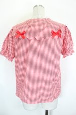 画像2: Nile Perch / いちごリボンギンガムセーラーブラウス  赤×白 I-26-09-17-008-LO-BL-TE-ZI (2)