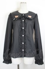 画像1: Princess Melody / くま刺繍レース襟ブラウス F 黒 I-26-09-21-006-LO-BL-TE-ZI (1)