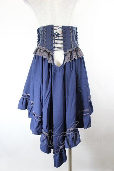 Ozz oneste / 薔薇十字刺繍コルセットスカート ネイビー I-26-09-21