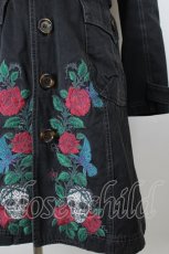 画像2: ALGONQUINS / 花スカル刺繍ファー襟コート  ブラック I-26-09-25-039-AL-CO-TE-ZI (2)