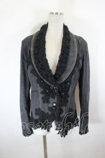 画像1: INGEBORG / フラワーモチーフ付きデニムジャケット 13号 ブラック I-26-09-25-041-LO-JA-SA-ZI (1)