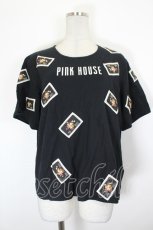 画像1: PINK HOUSE / ロゴフラワーワッペン半袖カットソー  黒Ｘ白 I-26-09-25-016-LO-TO-SA-ZI (1)