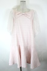 画像1: mellfy memory / パールシースルー袖ワンピース  ピンクＸ白 I-26-09-27-071-LO-OP-SA-ZI (1)