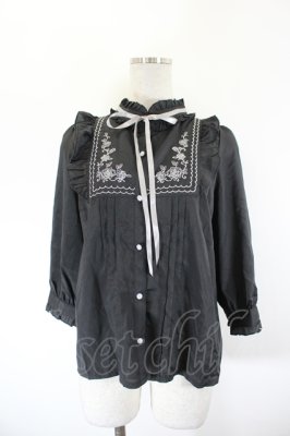 Preview of クラシカル刺繍七分袖ブラウス M 黒