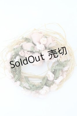 Preview of 薔薇フラワーリース藁コサージュ  ピンクＸ緑